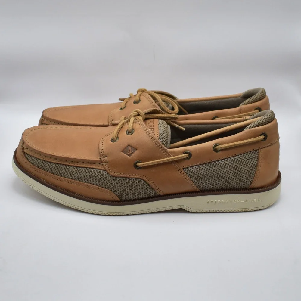 Sperry Top-Sider Surveyor 2-Eye Linen Leather Boat Shoes Size 13 Tan STS22066